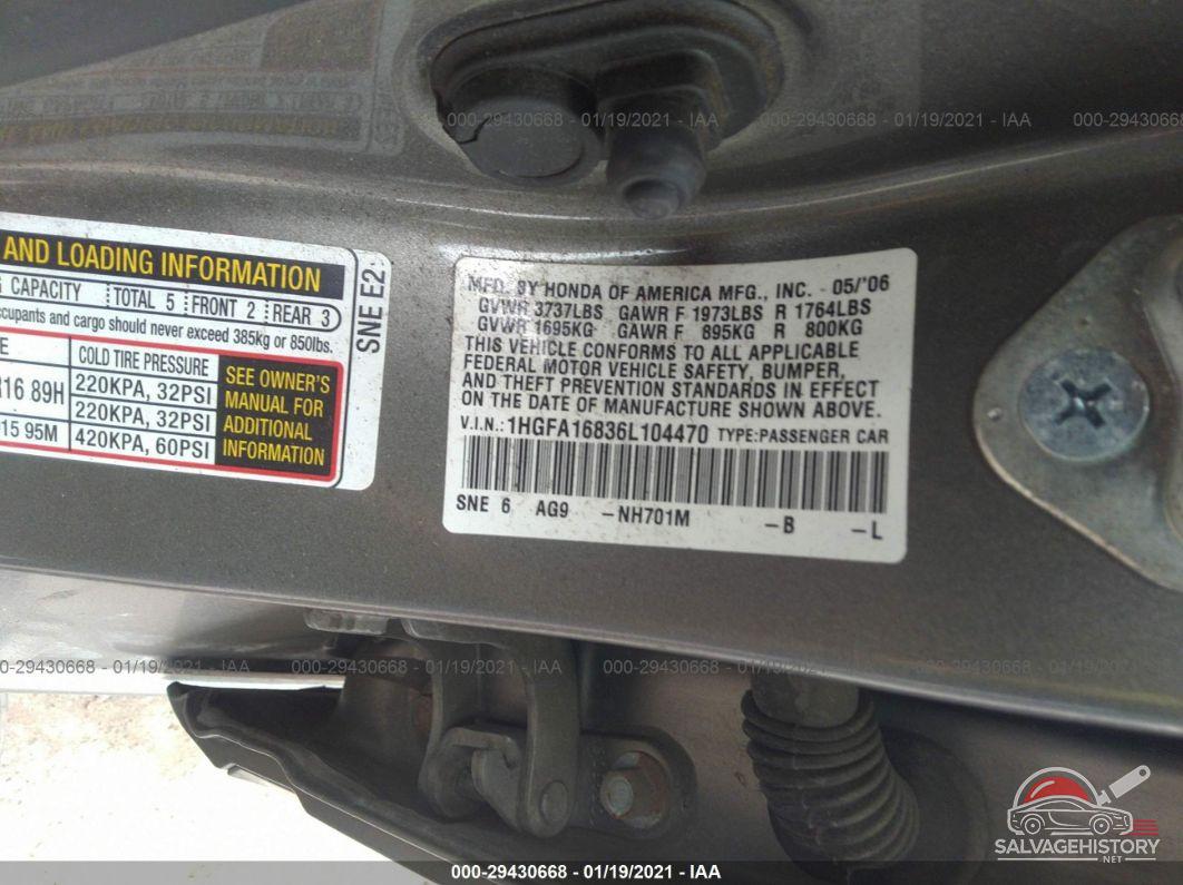 1HGFA16836L104470 2006 HONDA CIVIC SDN photo no. 9