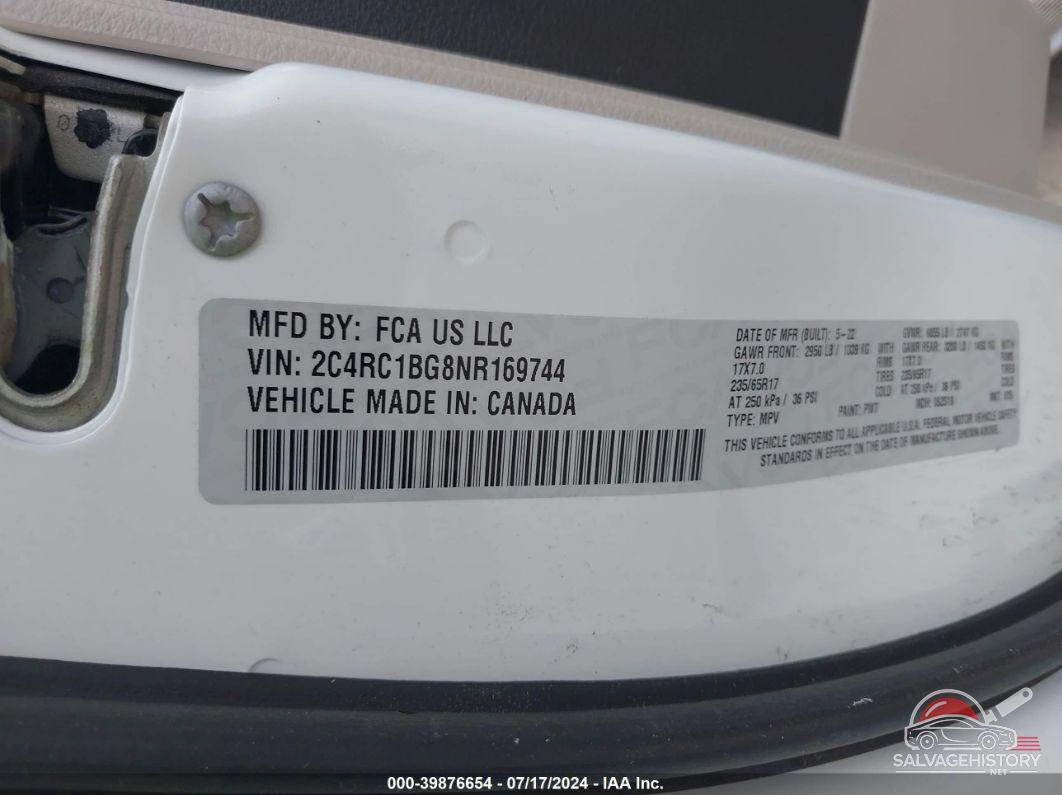 2C4RC1BG8NR169744 2022 CHRYSLER PACIFICA photo no. 9