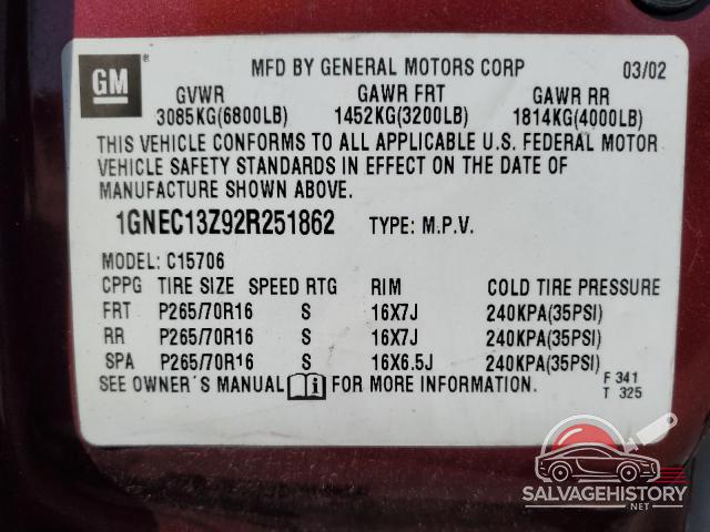 1GNEC13Z92R251862 2002 CHEVROLET TAHOE photo no. 13