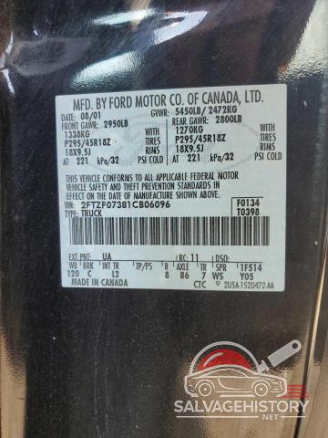 2FTZF07381CB06096 2001 FORD F150 photo no. 12