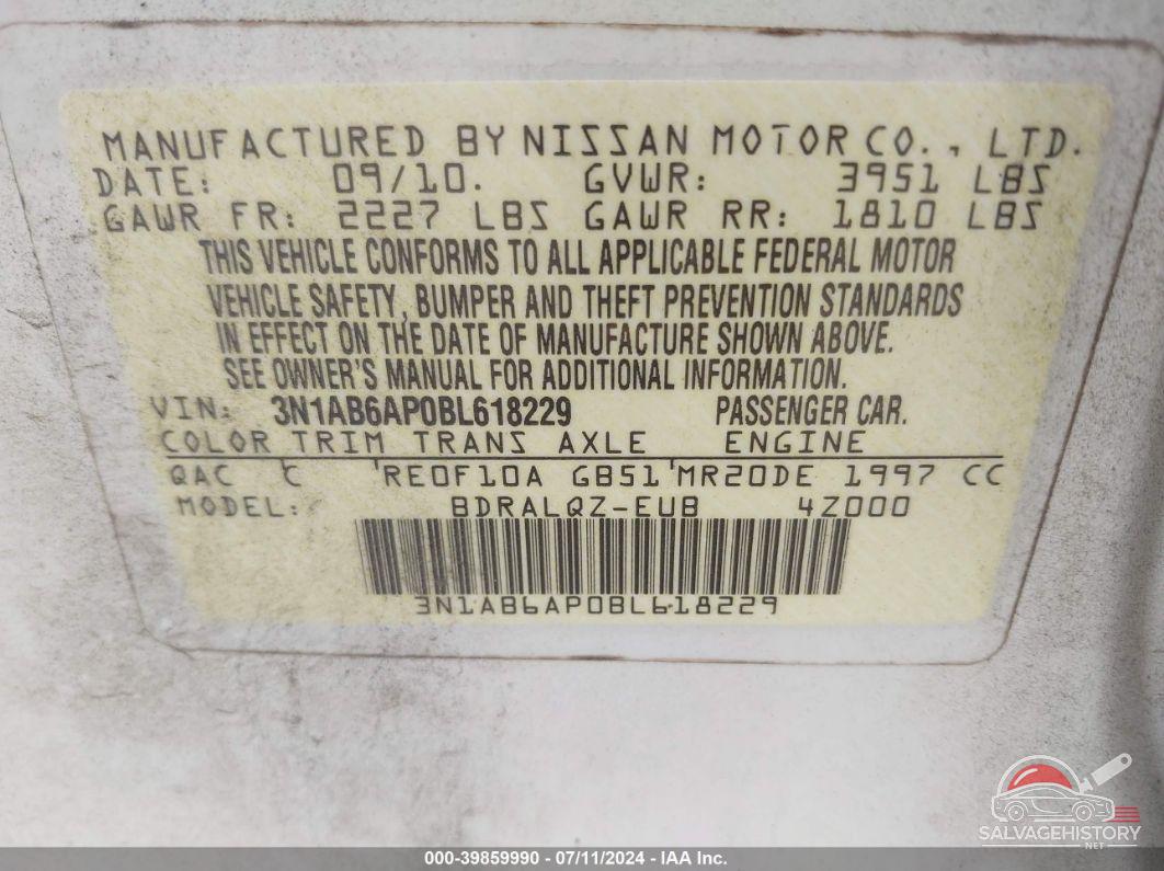 3N1AB6AP0BL618229 2011 NISSAN SENTRA photo no. 9