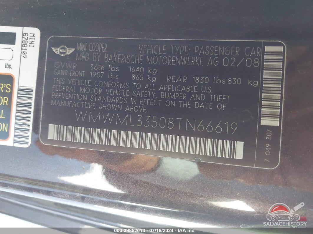 WMWML33508TN66619 2008 MINI COOPER CLUBMAN photo no. 9