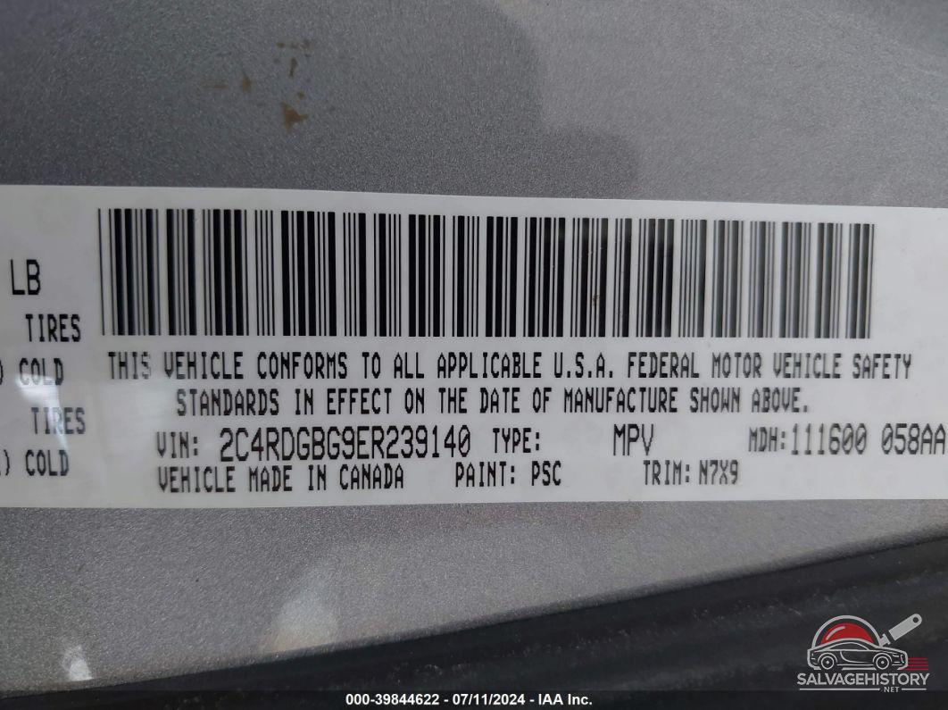 2C4RDGBG9ER239140 2014 DODGE GRAND CARAVAN photo no. 9