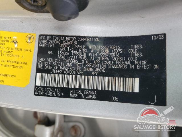 JTEEP21A040010985 2004 TOYOTA HIGHLANDER photo no. 13