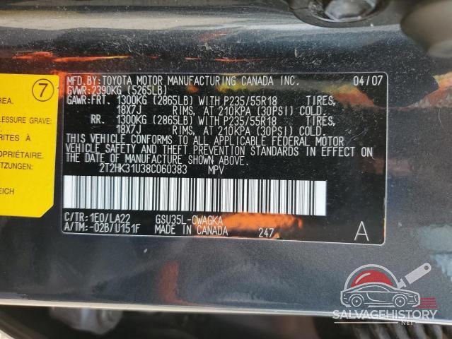 2T2HK31U38C060383 2008 LEXUS RX350 photo no. 12