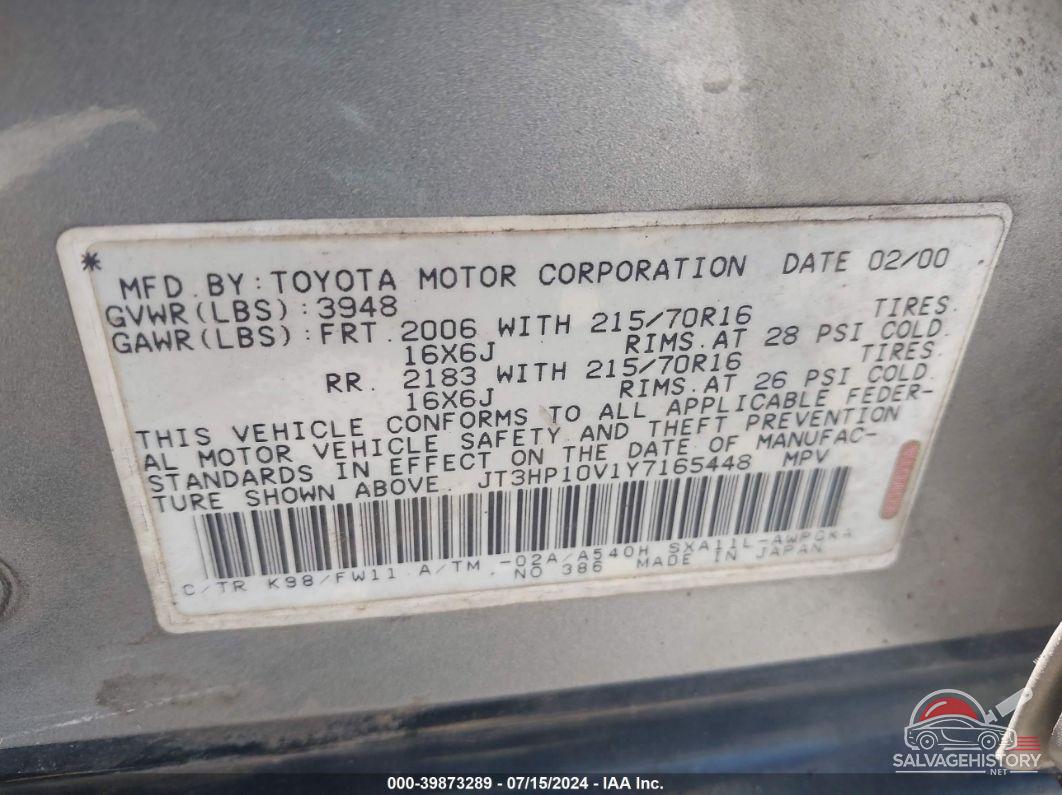JT3HP10V1Y7165448 2000 TOYOTA RAV4 photo no. 9