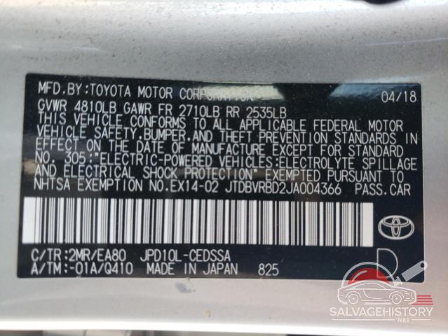 JTDBVRBD2JA004366 2018 TOYOTA MIRAI photo no. 12