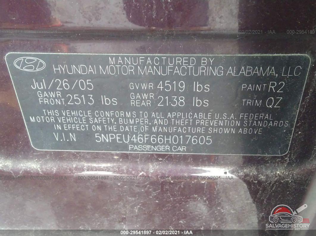 5NPEU46F66H017605 2006 HYUNDAI SONATA photo no. 9