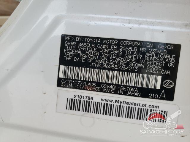 JTHBJ46G882264213 2008 LEXUS ES350 photo no. 12