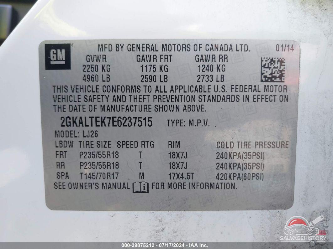 2GKALTEK7E6237515 2014 GMC TERRAIN photo no. 9