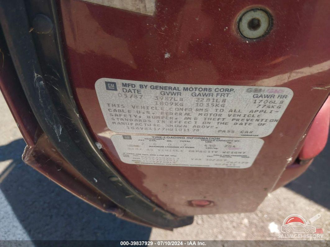 1G6VR3177HU101178 1987 CADILLAC ALLANTE photo no. 9