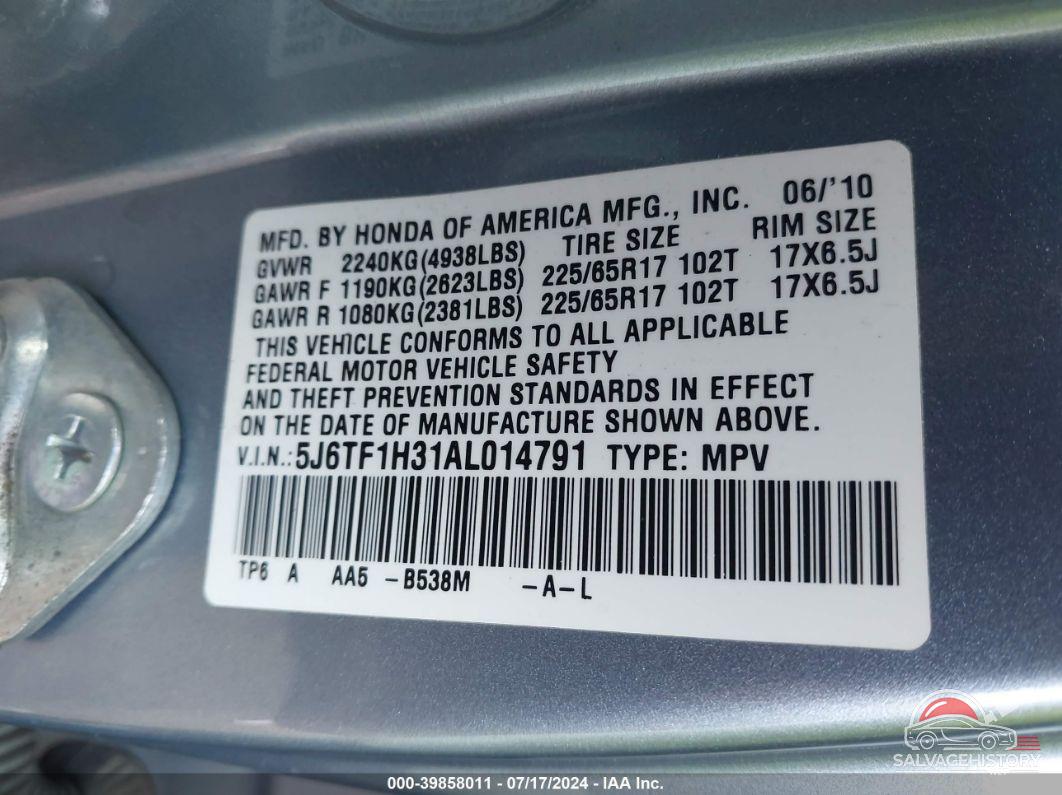 5J6TF1H31AL014791 2010 HONDA ACCORD CROSSTOUR photo no. 9
