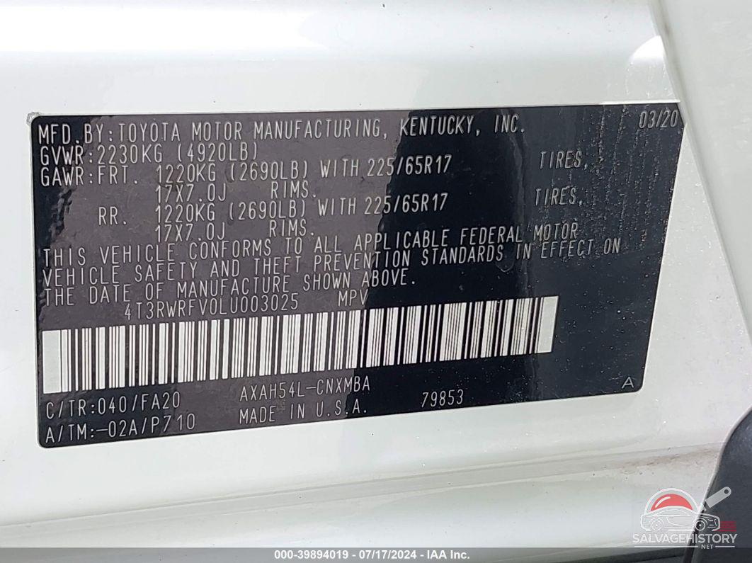 4T3RWRFV0LU003025 2020 TOYOTA RAV4 photo no. 9