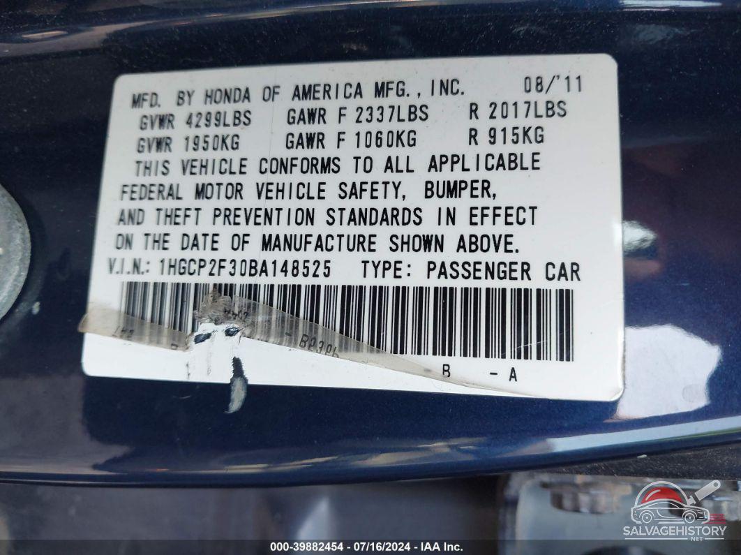 1HGCP2F30BA148525 2011 HONDA ACCORD photo no. 9
