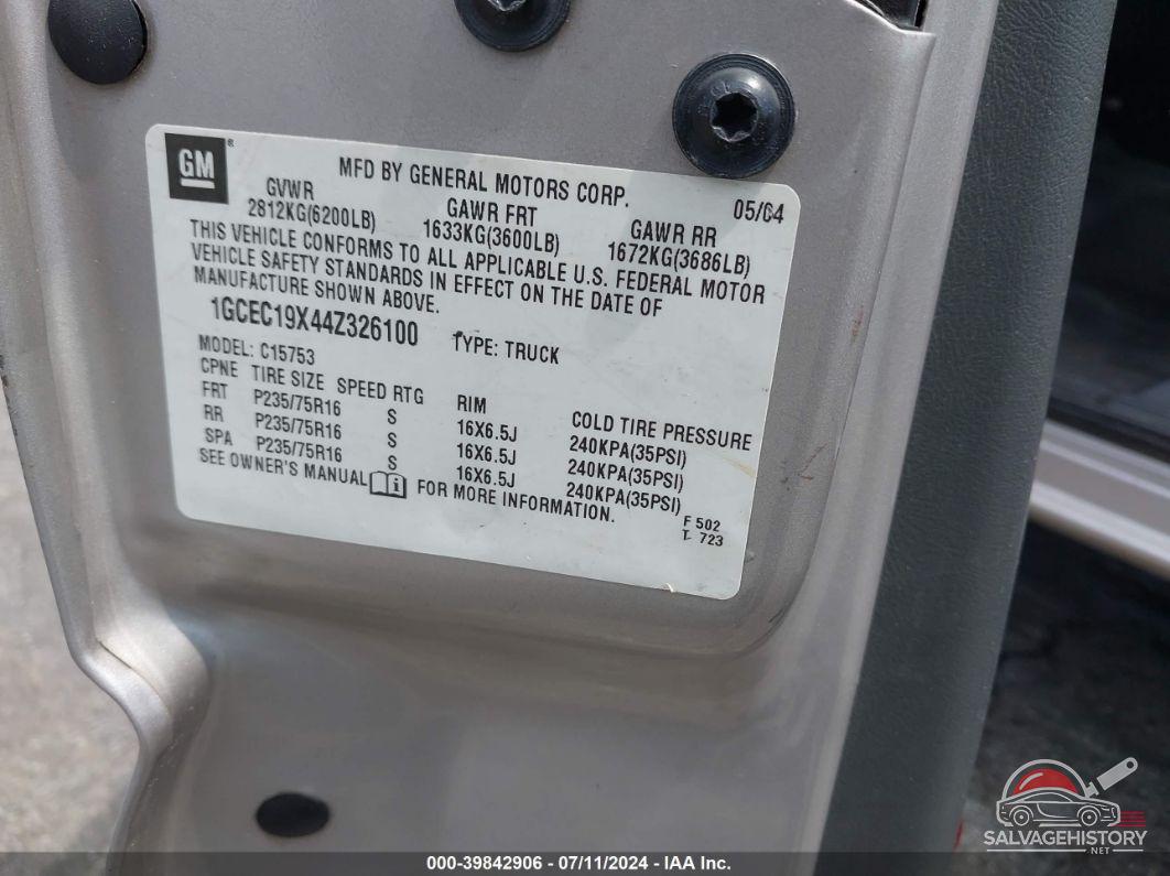 1GCEC19X44Z326100 2004 CHEVROLET SILVERADO 1500 photo no. 9