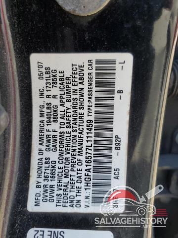 1HGFA16577L111459 2007 HONDA CIVIC photo no. 12