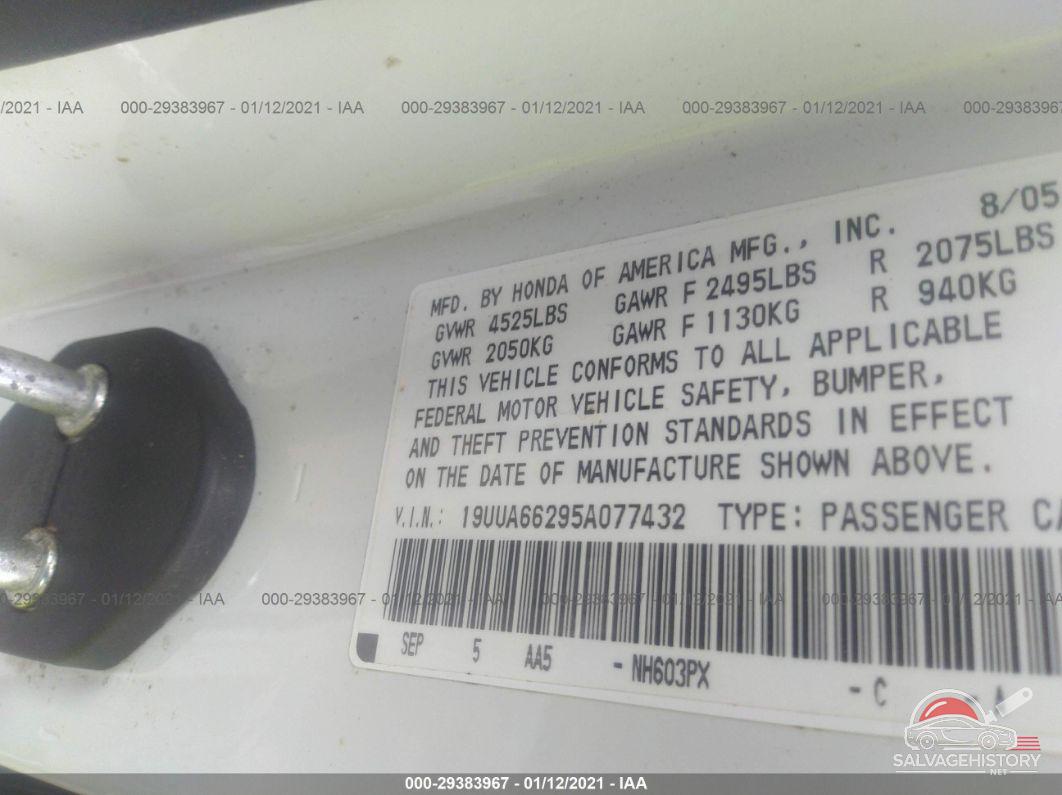 19UUA66295A077432 2005 ACURA TL photo no. 9
