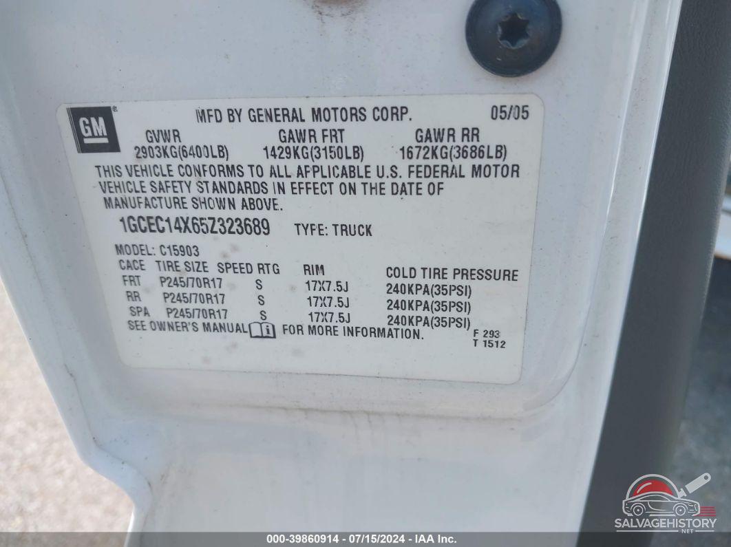 1GCEC14X65Z323689 2005 CHEVROLET SILVERADO 1500 photo no. 9