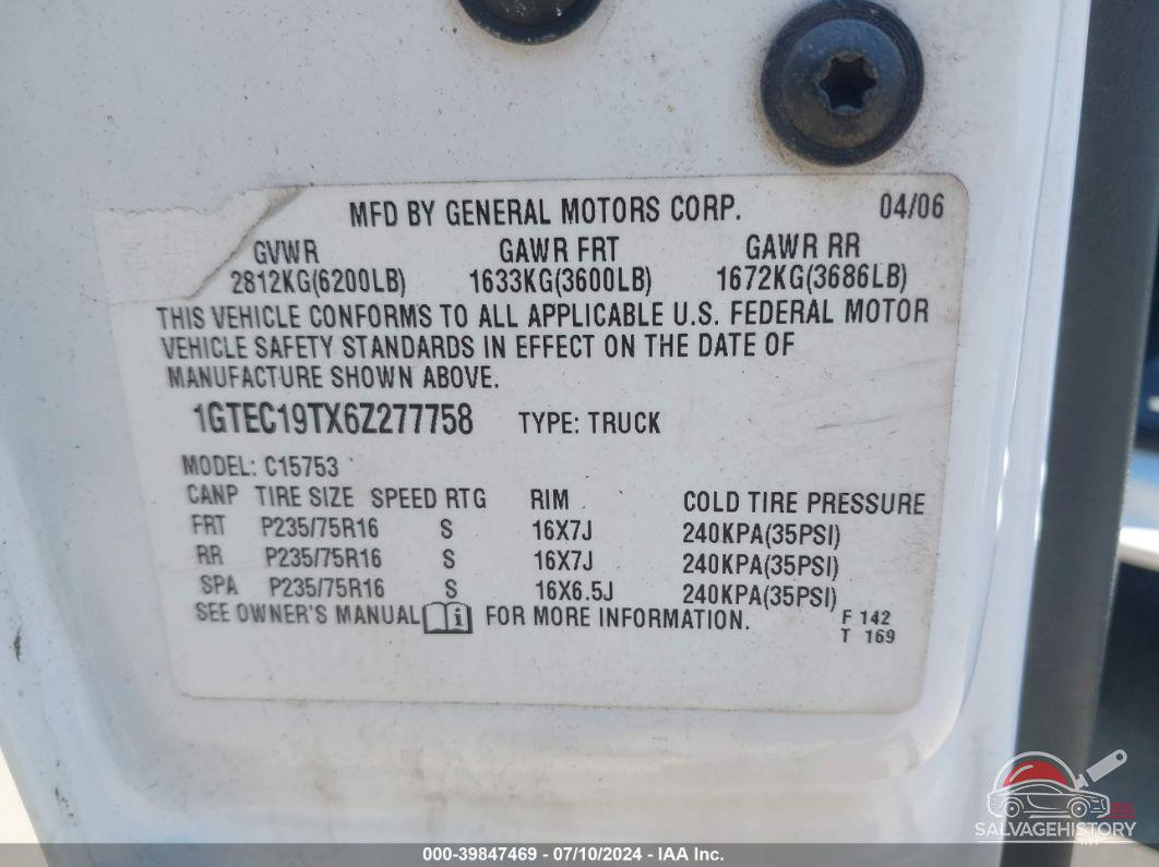 1GTEC19TX6Z277758 2006 GMC SIERRA 1500 photo no. 9