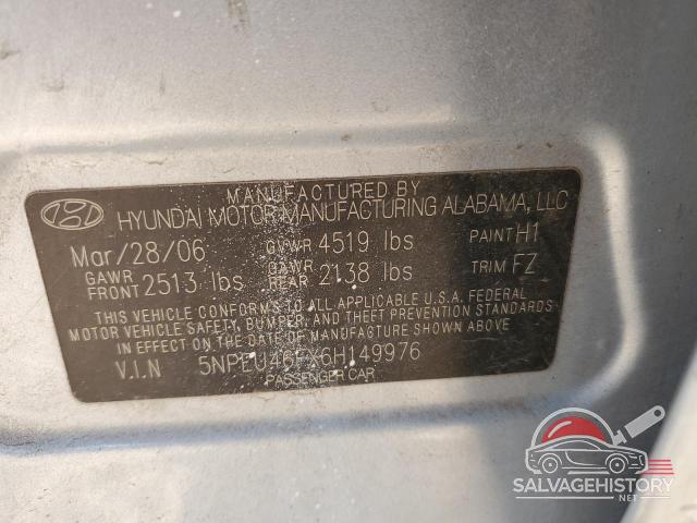 5NPEU46FX6H149976 2006 HYUNDAI SONATA photo no. 12