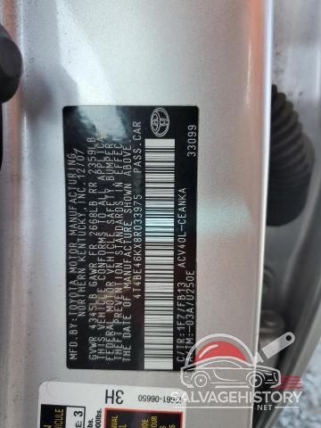 4T4BE46KX8R033975 2008 TOYOTA CAMRY photo no. 13
