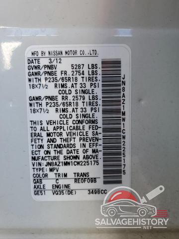 JN8AZ1MW1CW225175 2012 NISSAN MURANO photo no. 14