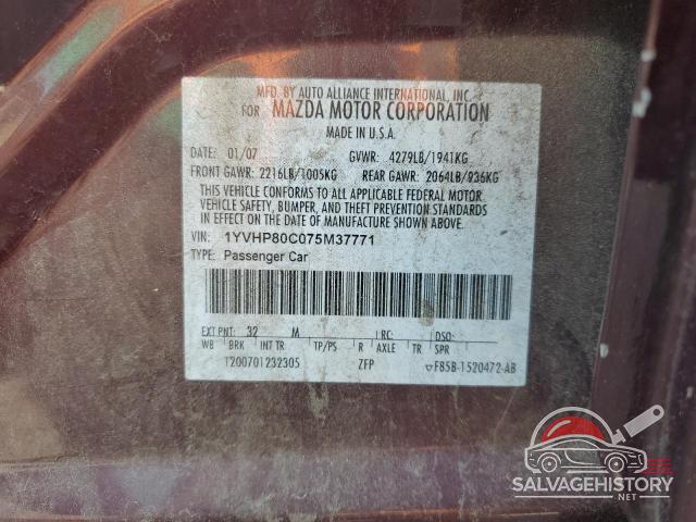 1YVHP80C075M37771 2007 MAZDA 6 photo no. 12