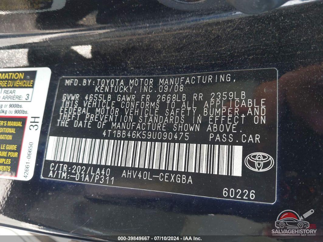 4T1BB46K59U090475 2009 TOYOTA CAMRY HYBRID photo no. 9