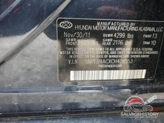 5NPEB4ACXCH428553 2012 HYUNDAI SONATA photo no. 12