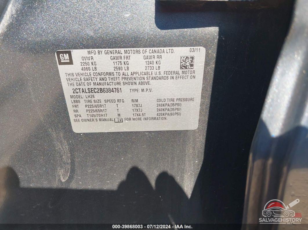 2CTALSEC2B6384761 2011 GMC TERRAIN photo no. 9