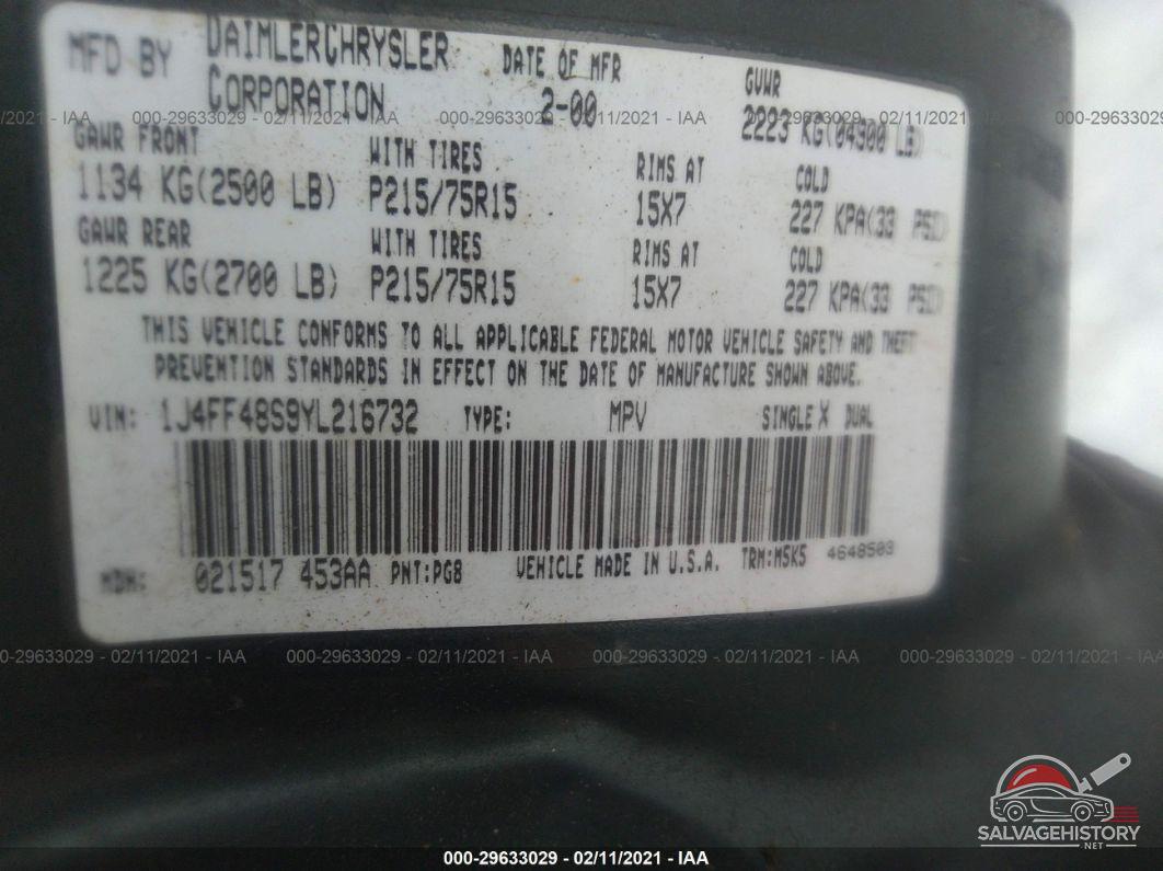 1J4FF48S9YL216732 2000 JEEP CHEROKEE photo no. 9