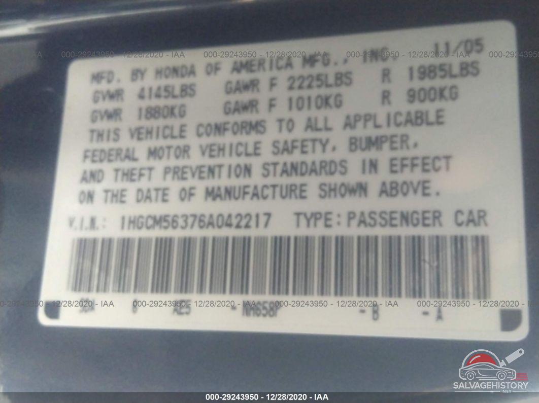 1HGCM56376A042217 2006 HONDA ACCORD SDN photo no. 9