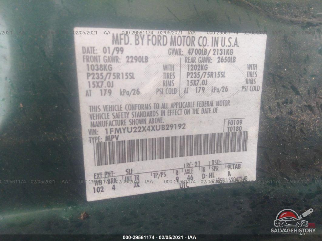 1FMYU22X4XUB29192 1999 FORD EXPLORER photo no. 9
