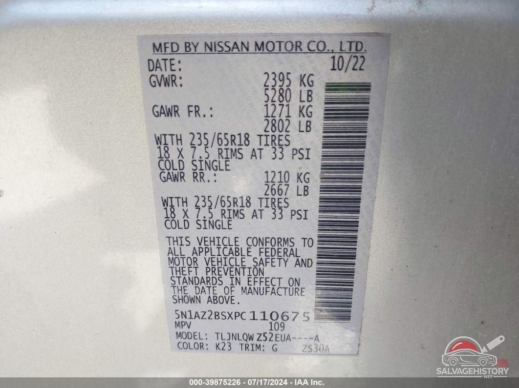 5N1AZ2BSXPC110675 2023 NISSAN MURANO photo no. 9