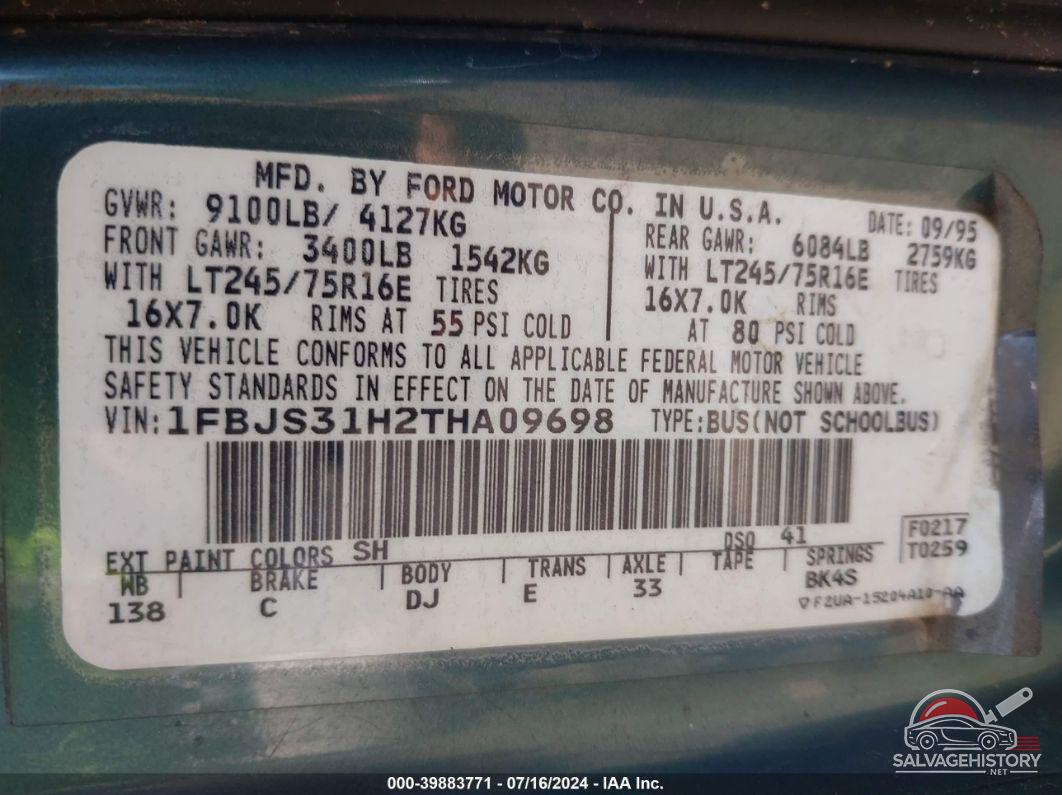 1FBJS31H2THA09698 1996 FORD ECONOLINE photo no. 9