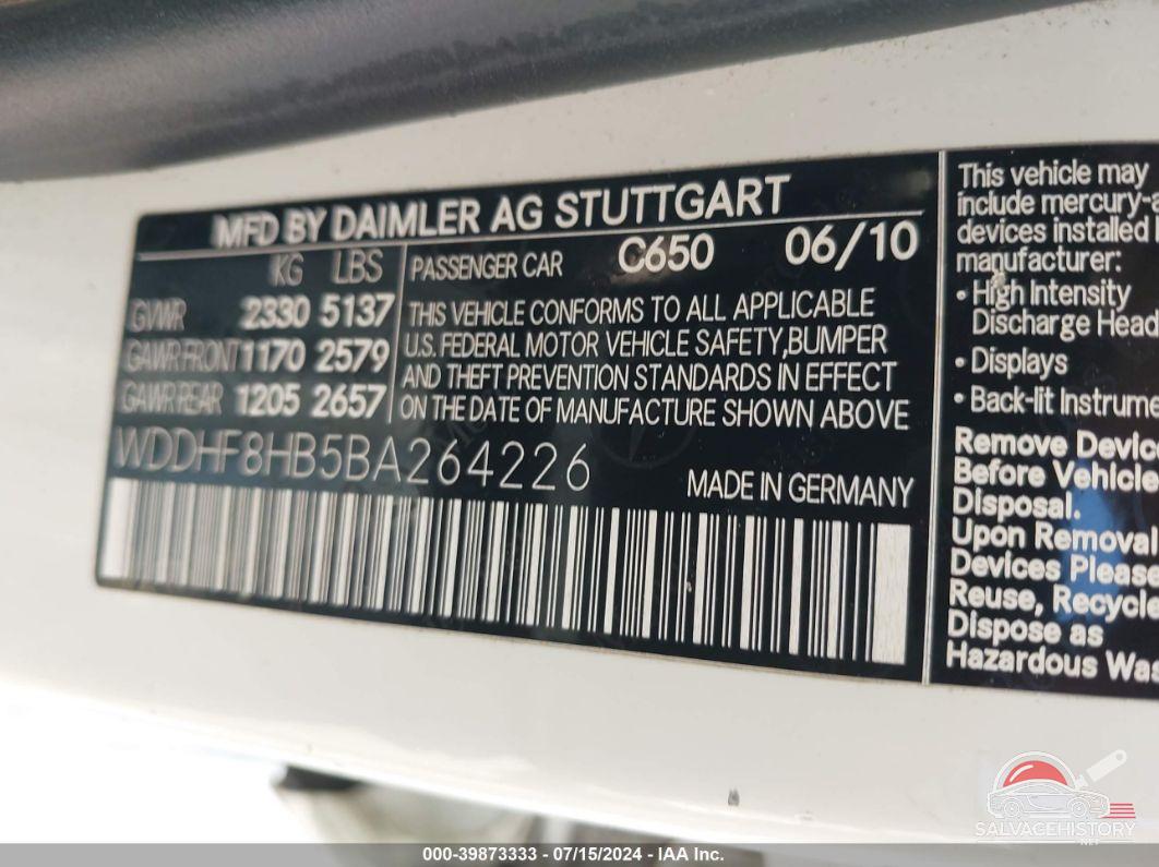 WDDHF8HB5BA264226 2011 MERCEDES-BENZ E 350 photo no. 9