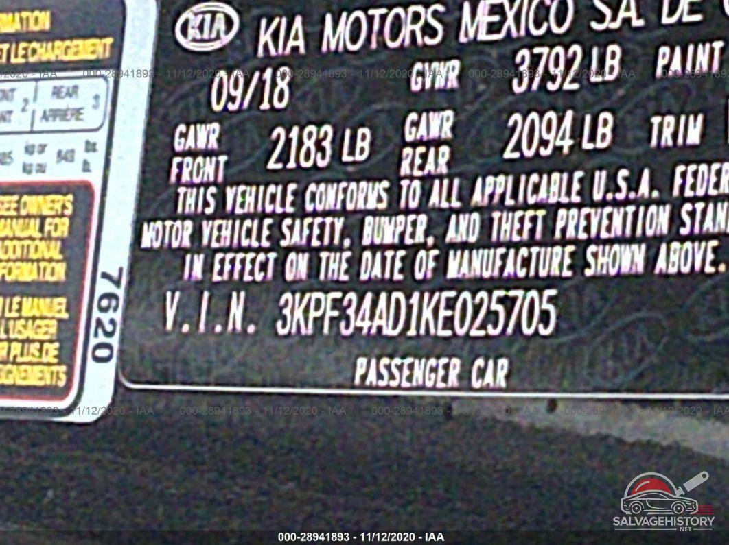 3KPF34AD1KE025705 2019 KIA FORTE photo no. 9