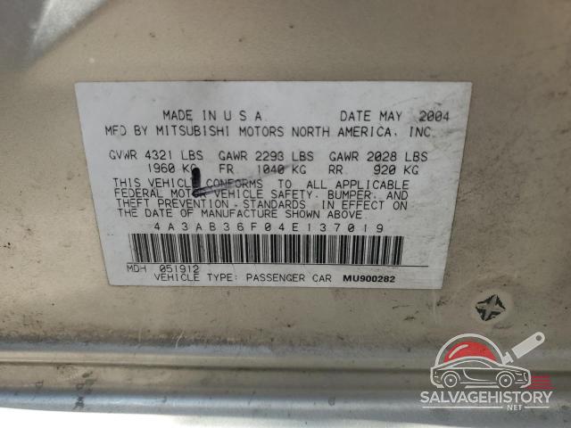 4A3AB36F04E137019 2004 MITSUBISHI GALANT photo no. 12