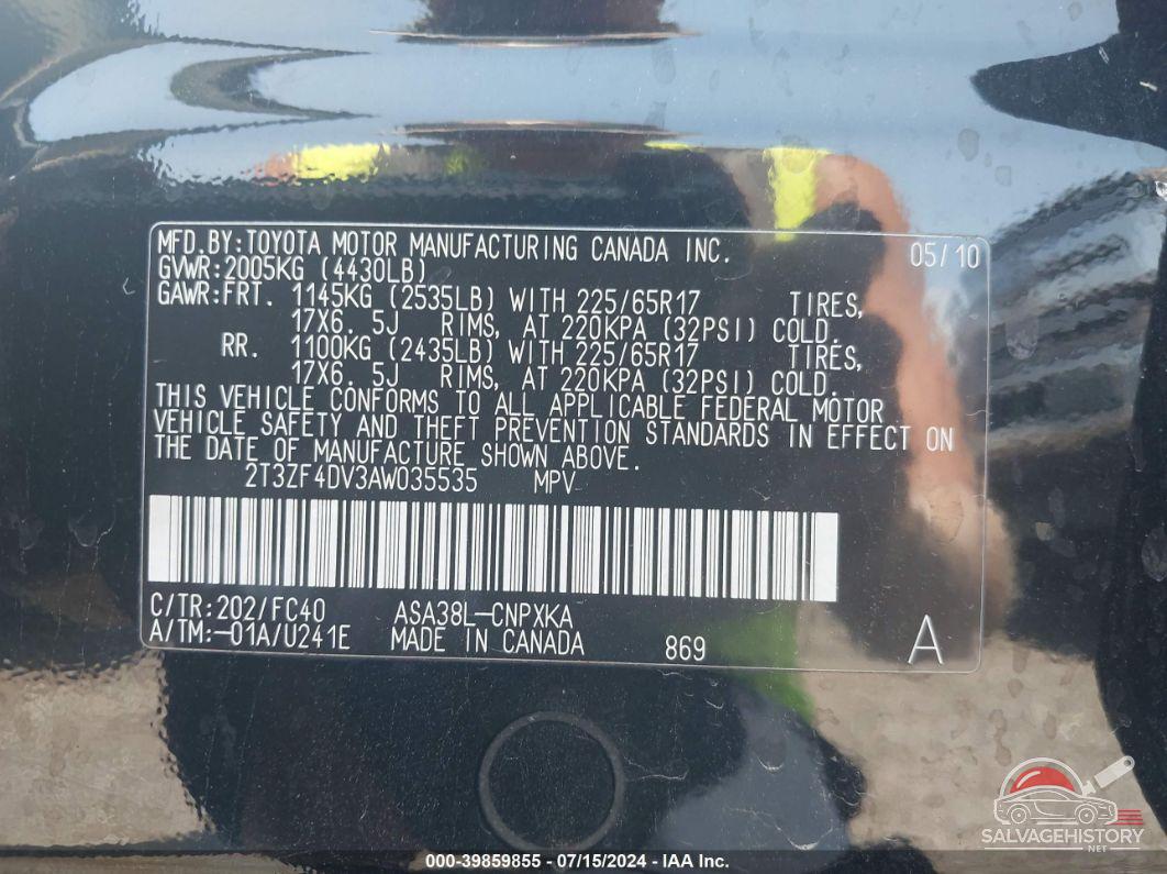 2T3ZF4DV3AW035535 2010 TOYOTA RAV4 photo no. 9