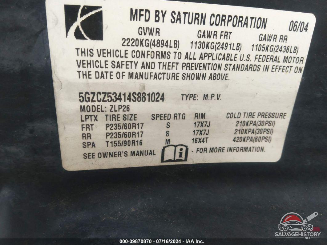 5GZCZ53414S881024 2004 SATURN VUE photo no. 9