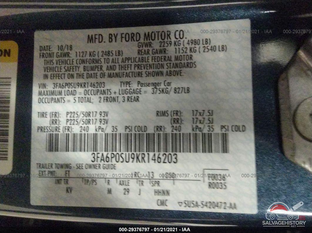 3FA6P0SU9KR146203 2019 FORD FUSION ENERGI photo no. 9