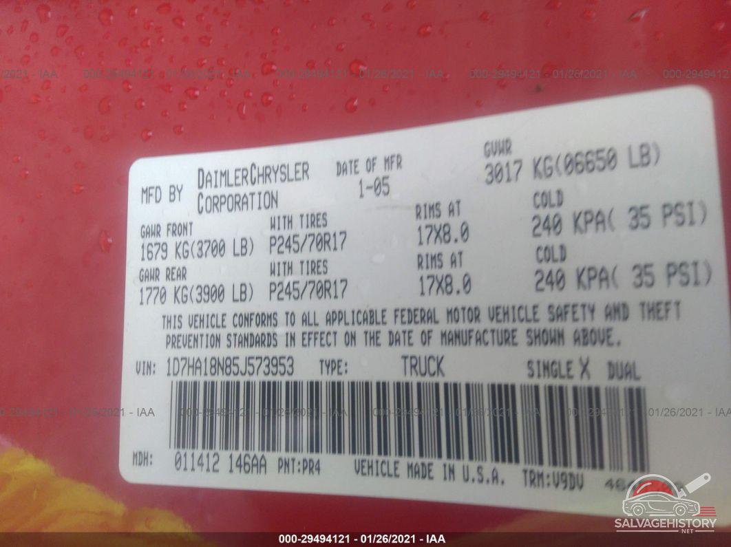 1D7HA18N85J573953 2005 DODGE RAM 1500 photo no. 9