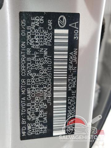 JTHBA30G455101071 2005 LEXUS ES330 photo no. 12