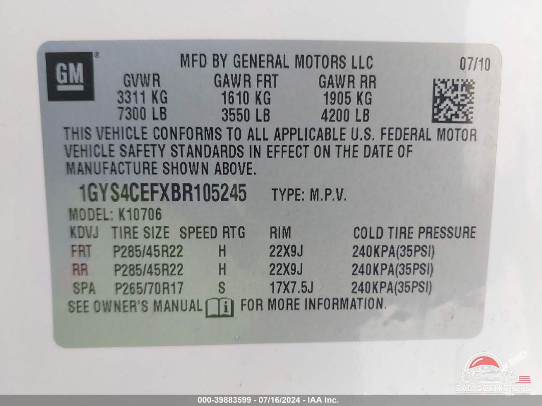1GYS4CEFXBR105245 2011 CADILLAC ESCALADE photo no. 9
