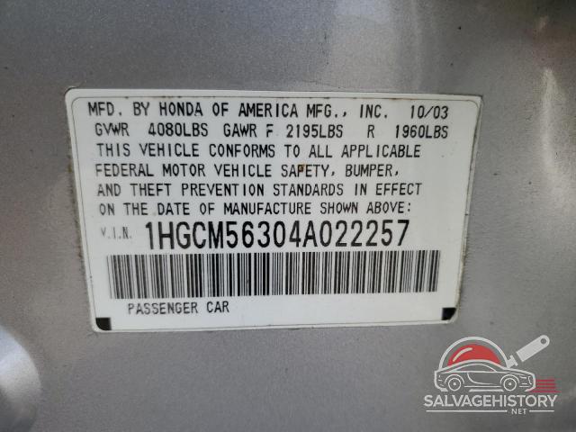 1HGCM56304A022257 2004 HONDA ACCORD photo no. 12