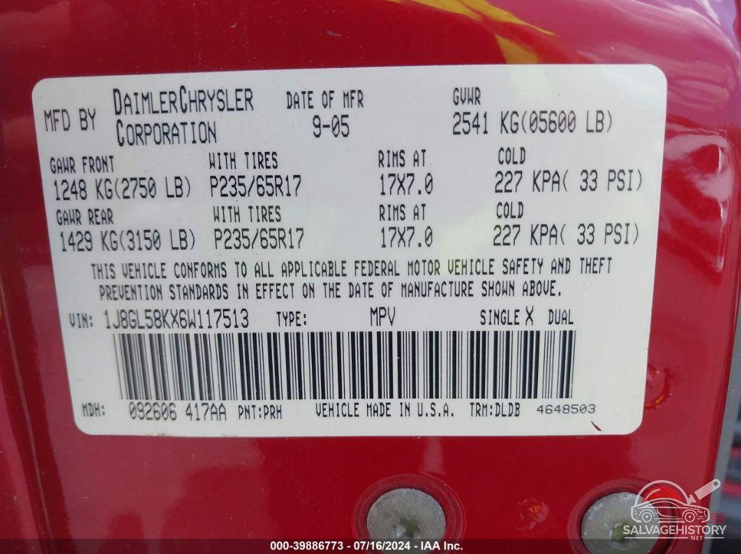 1J8GL58KX6W117513 2006 JEEP LIBERTY photo no. 9