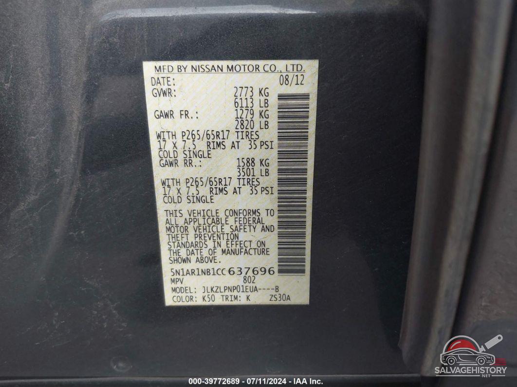 5N1AR1NB1CC637696 2012 NISSAN PATHFINDER photo no. 9