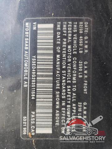 YS3ED49G283511584 2008 SAAB 9 5 photo no. 12