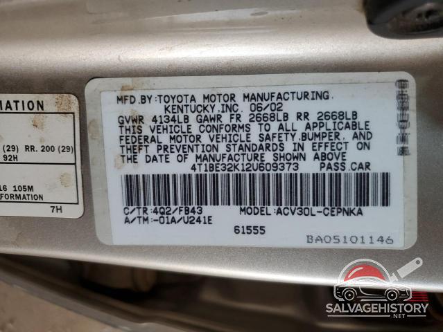 4T1BE32K12U609373 2002 TOYOTA CAMRY photo no. 12