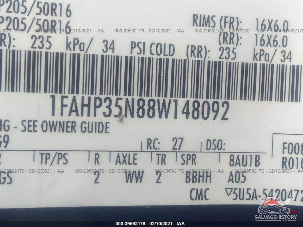 1FAHP35N88W148092 2008 FORD FOCUS photo no. 9